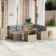 Set Divano da Giardino 8 pz con Cuscini Beige in Polyrattan