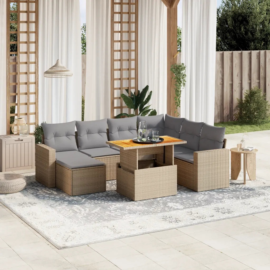 Set Divano da Giardino 8 pz con Cuscini Beige in Polyrattan