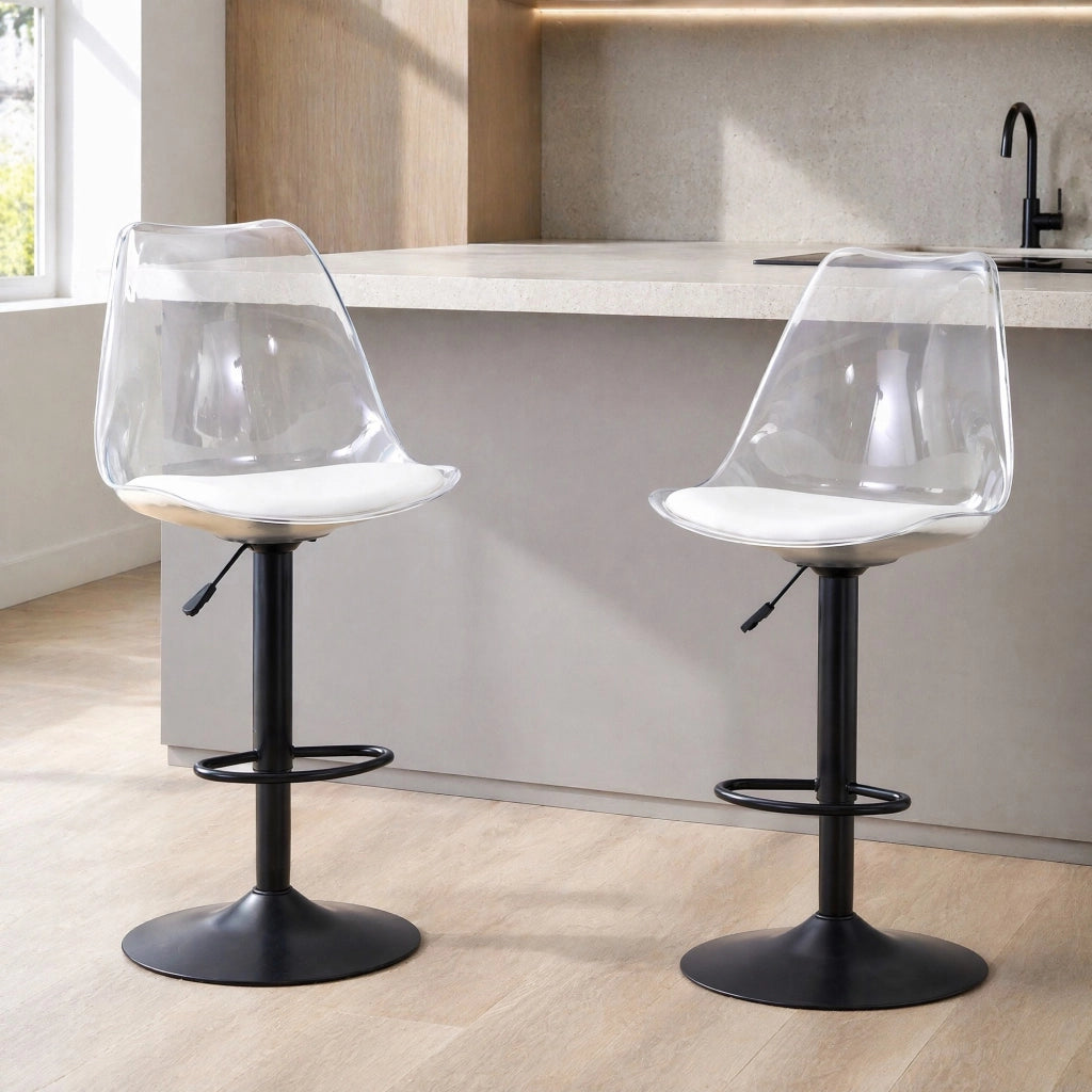 SGABELLO BAR trasparente regolabile 60-80 cm nero in metallo e plastica