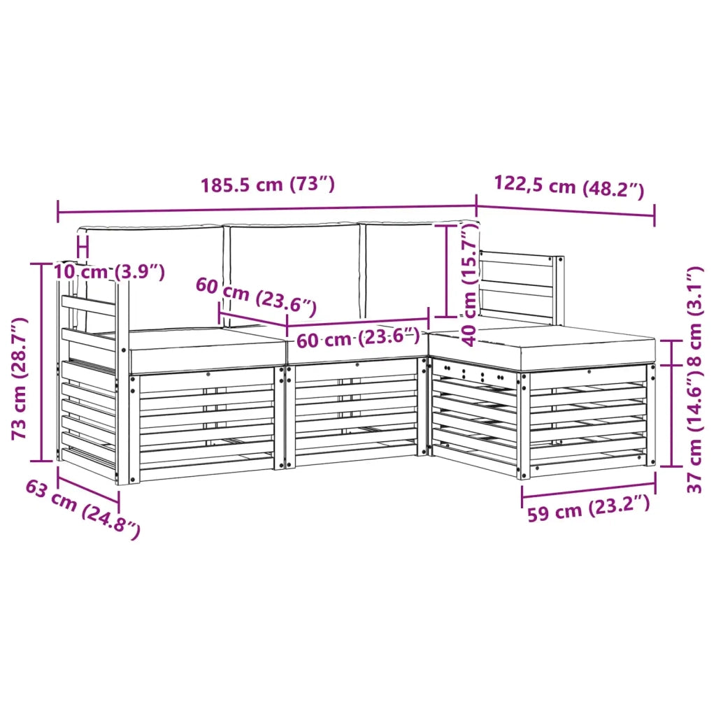 Set di divani da esterno con cuscino 4 pcs Naturale e Beige 3374593
