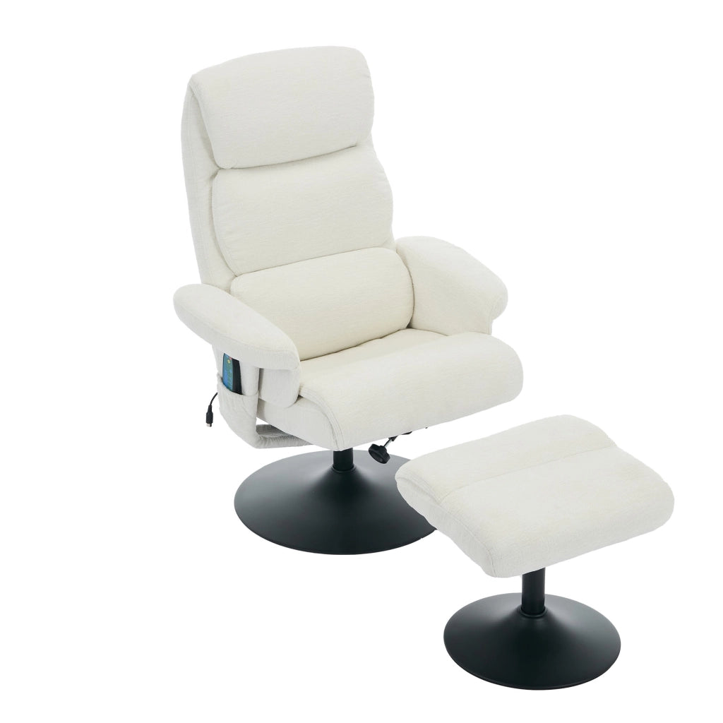 POLTRONA Relax con massaggio a 5 punti, riscaldamento, girevole 360°, 77x75,5x100 cm, bianca