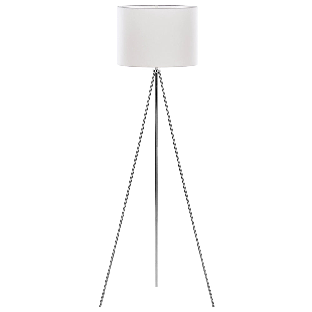 Lampada da terra in metallo argento 148 cm treppiede con paralume in tessuto bianco