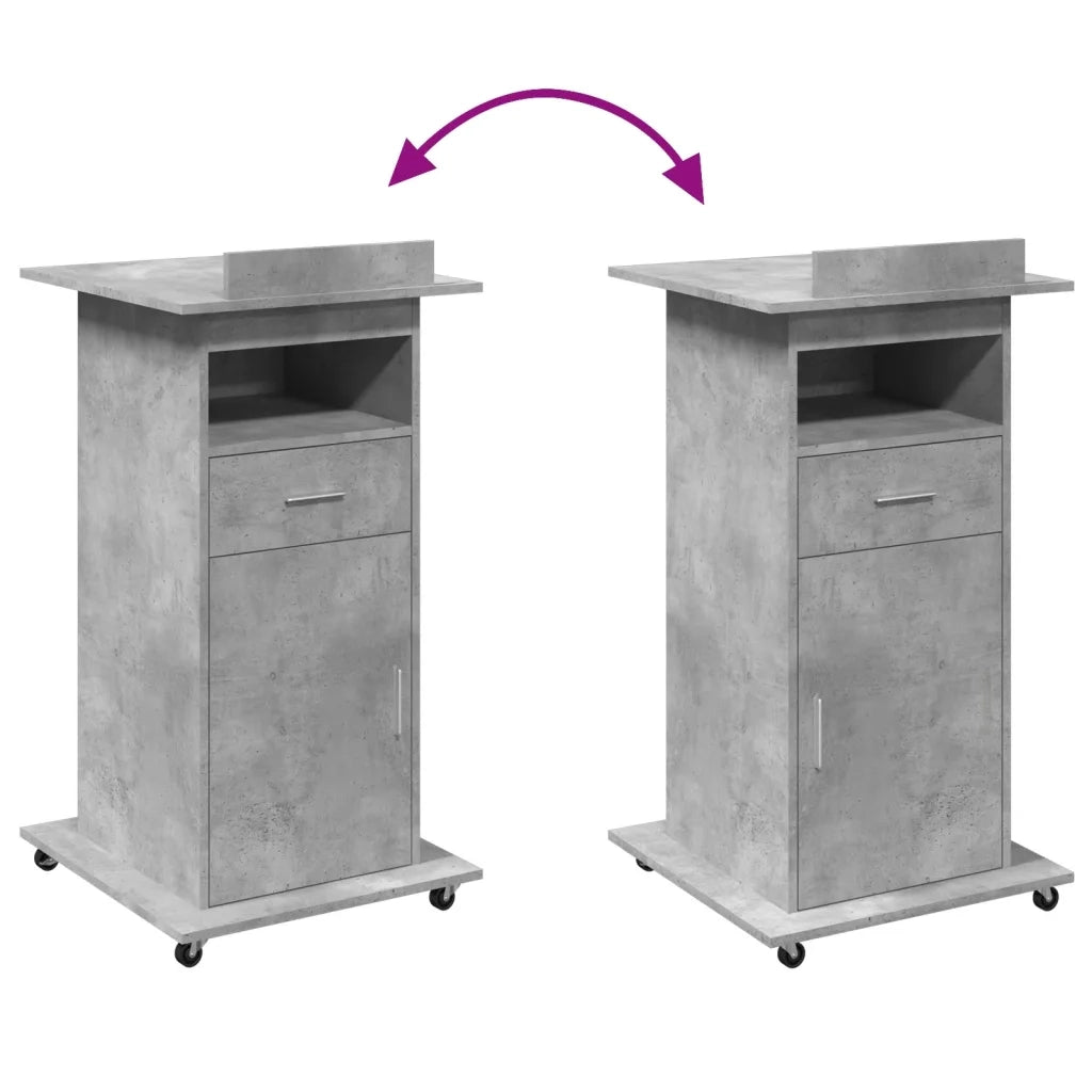 Leggio con Ruote e Cassetto Grigio 55x55x107 cm in Multistrato 848027