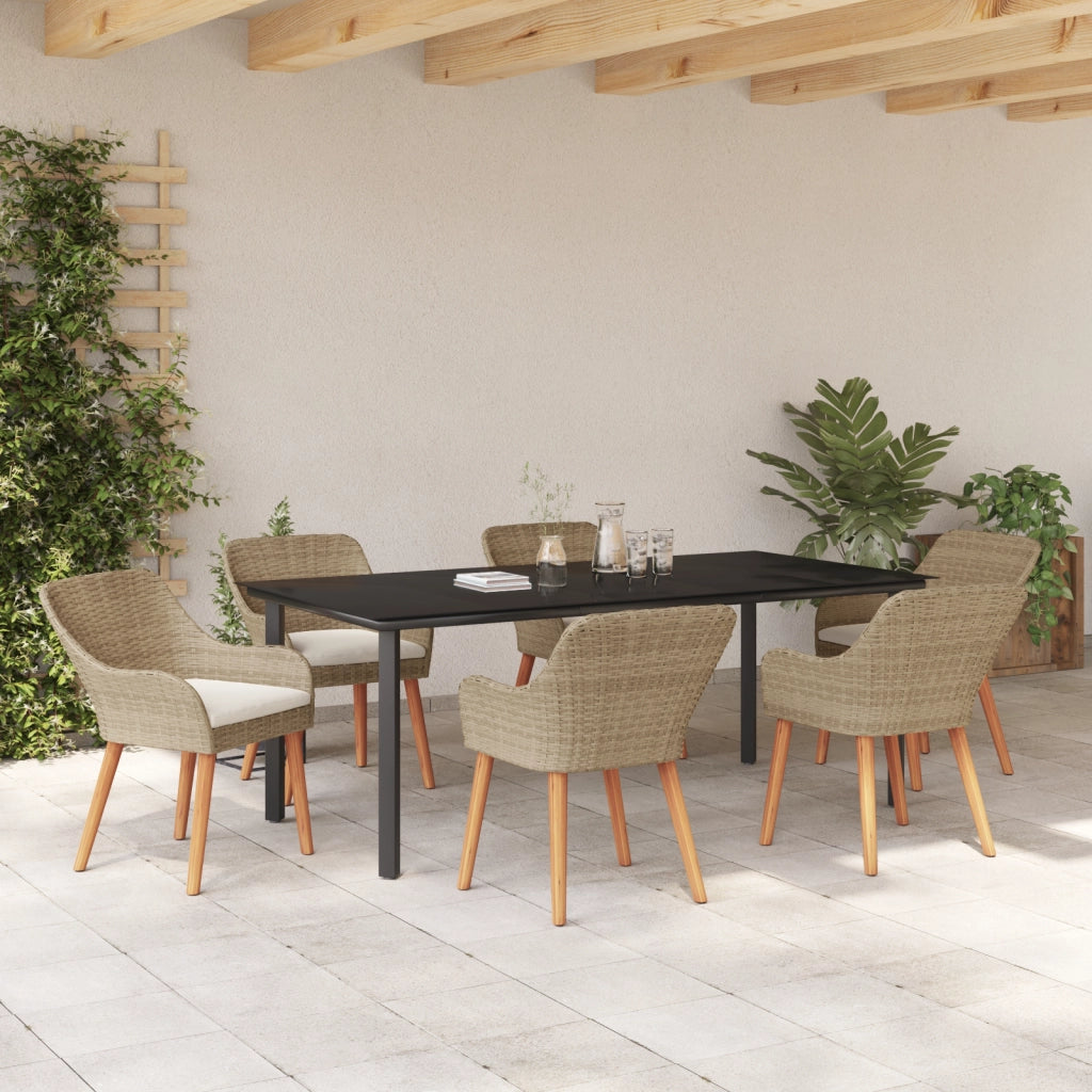 Set da pranzo giardino 7 pezzi Beige in polirattan