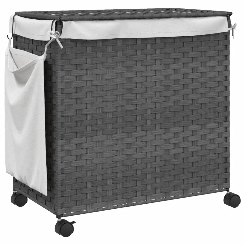Cesto Portabiancheria con Ruote Grigio 60x35x60,5 cm Rattan 372041