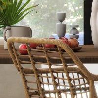 Set di 2 Sedie per Sala da Pranzo in Stile Bohémien con Seduta in Rattan Sintetico e Struttura in Acciaio, Marrone