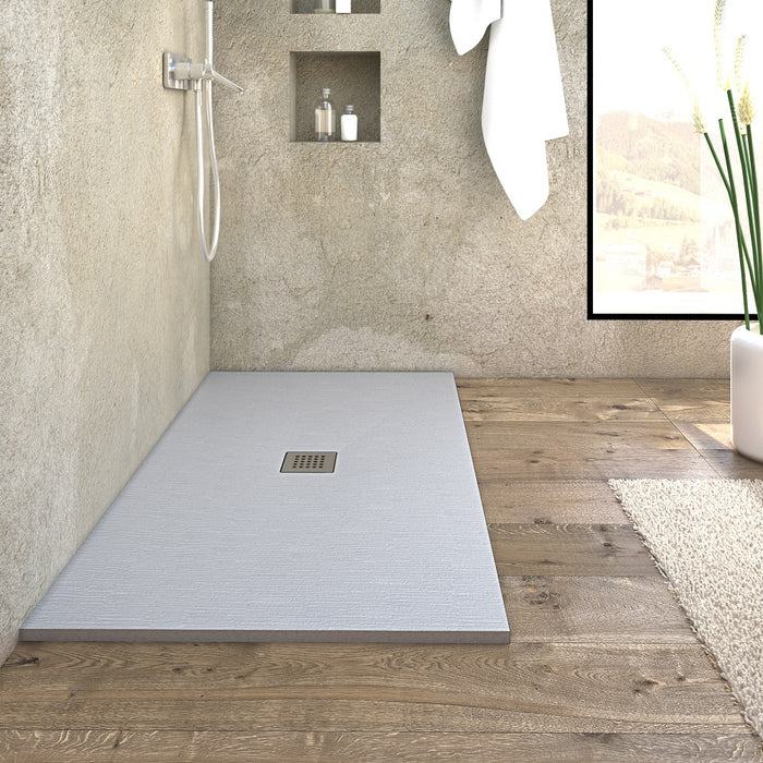 Piatto doccia 100x70 cm linea CEMENTO grigio chiaro riducibile su misura NEVADA
