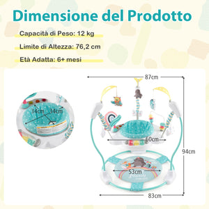 Centro attivit¨¤ per neonati con giocattoli interattivi vassoio musicale, Trottola per bambini regolabile in altezza Bianco e blu-Primi passi