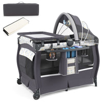 Centro neonati con borsa da viaggio per neonato, Pack and play 4 in 1 portatile Grigio Chiaro-Culle