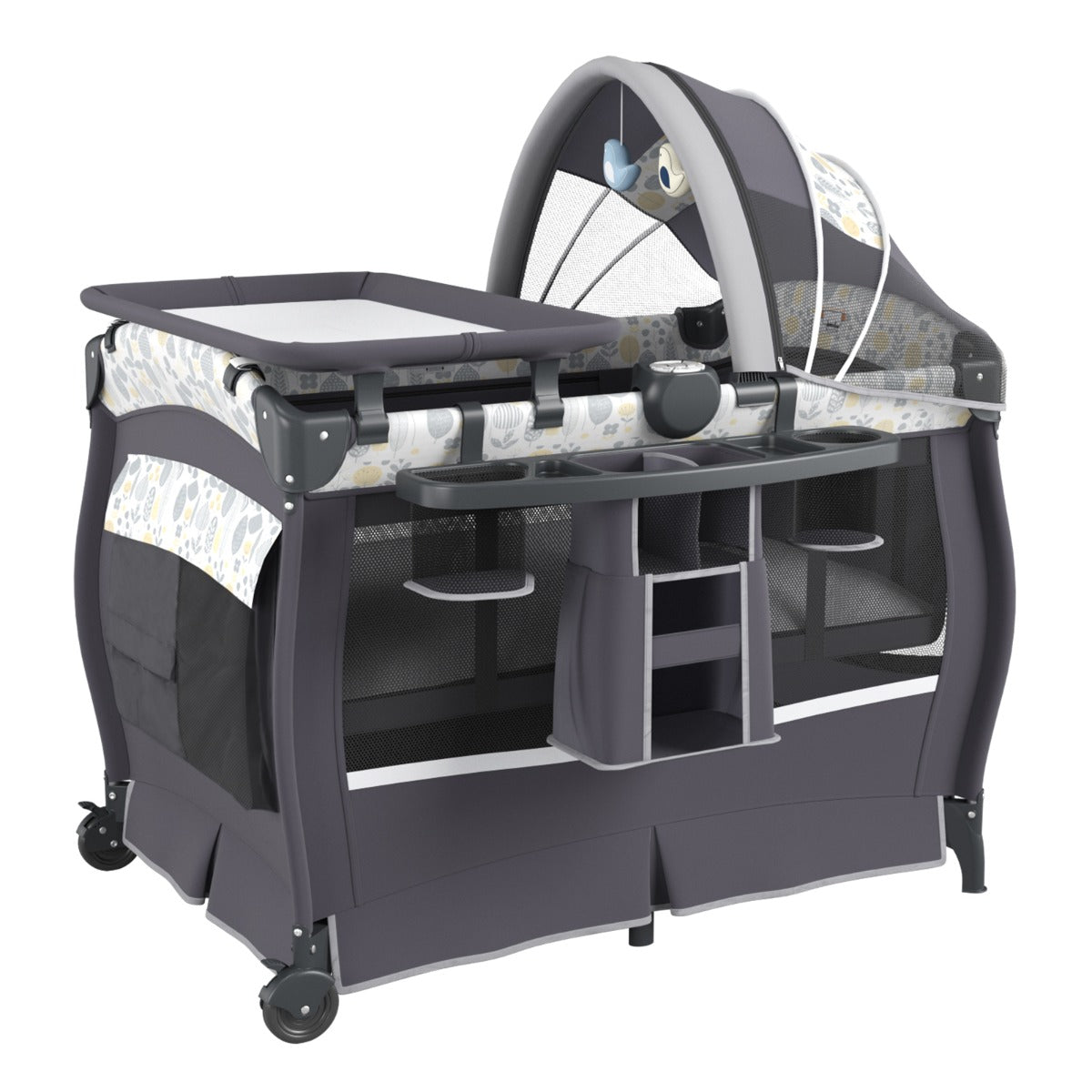 Centro neonati con borsa da viaggio per neonato, Pack and play 4 in 1 portatile Grigio Chiaro-Culle