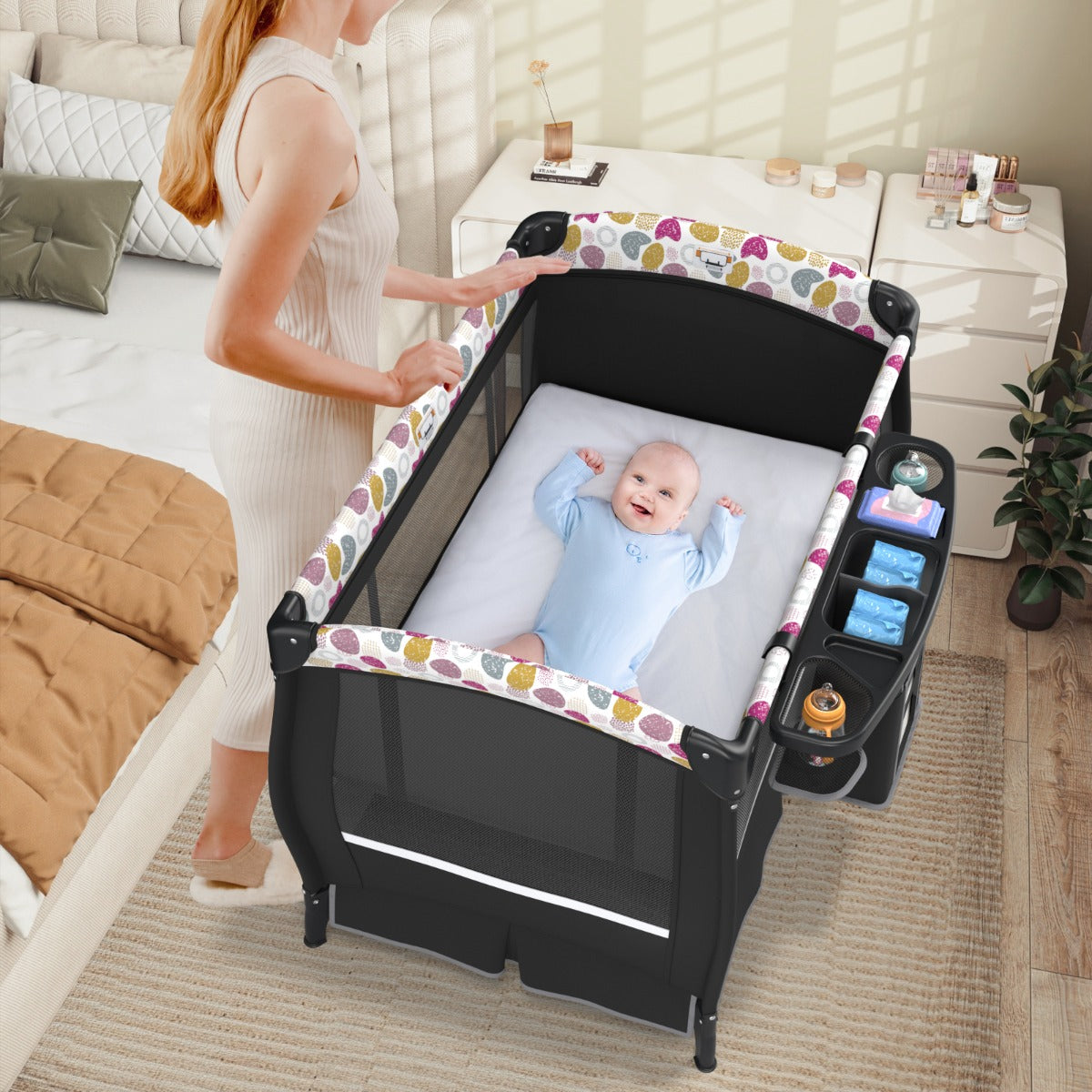 Centro neonati con borsa da viaggio per neonato, Pack and play 4 in 1 portatile Nero Viola-Culle