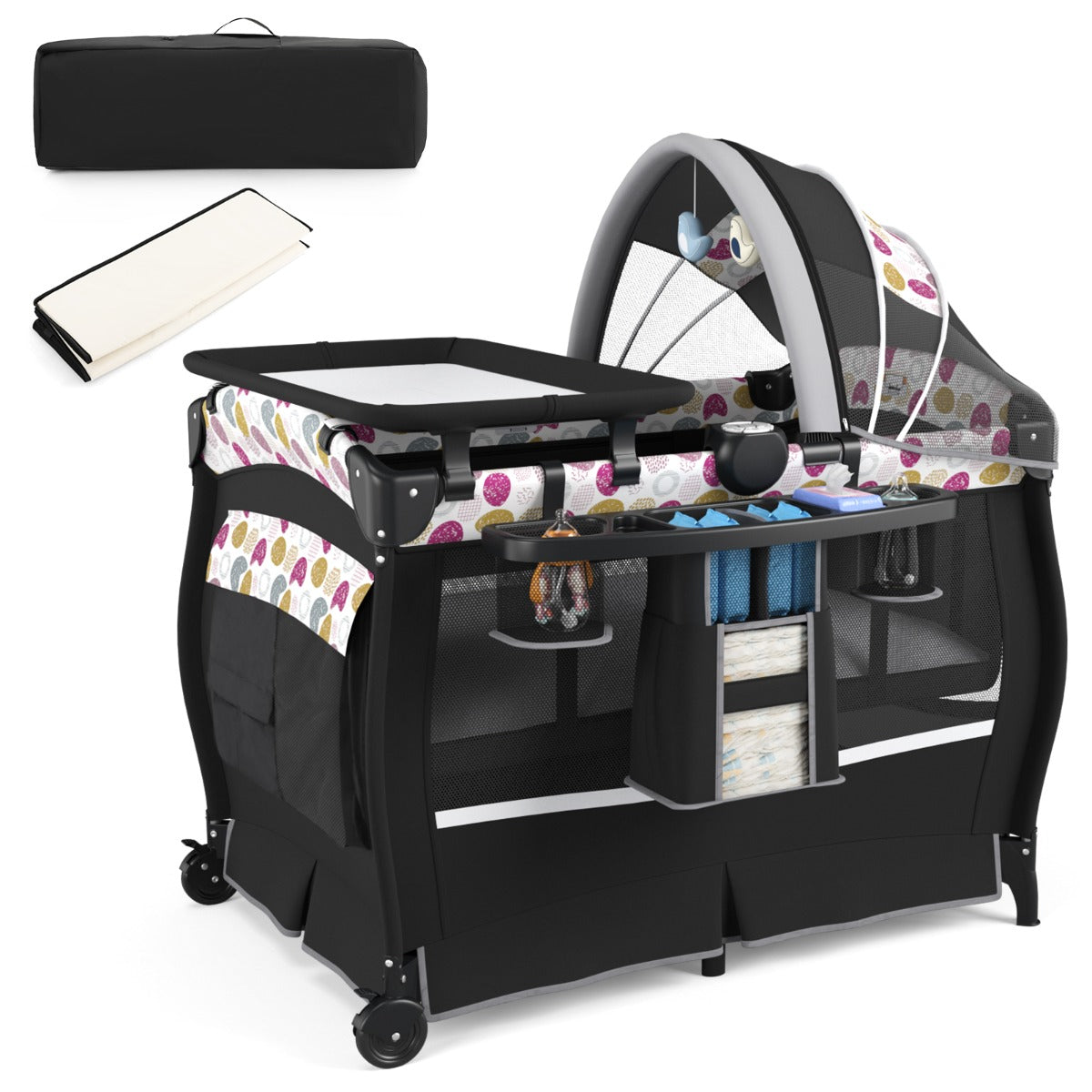 Centro neonati con borsa da viaggio per neonato, Pack and play 4 in 1 portatile Nero Viola-Culle