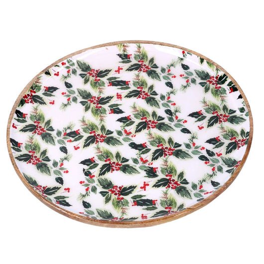 Centrotavola legno agrifoglio verdee bianco tondo cm ø30h2