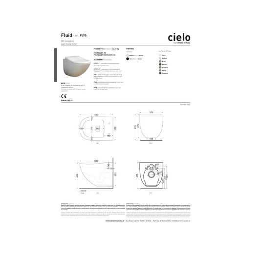 Coppia Di Sanitari "Ceramica Cielo" Sospesi Bianco Lucido "Fluid"