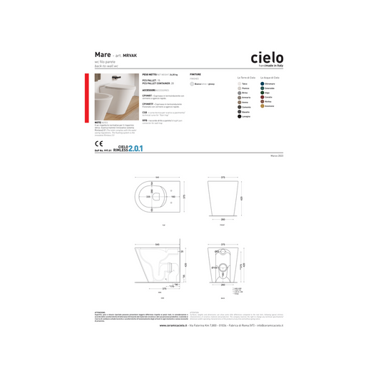 Wc a Terra Senza Brida Ceramica Cielo "Mare" Bianco Lucido