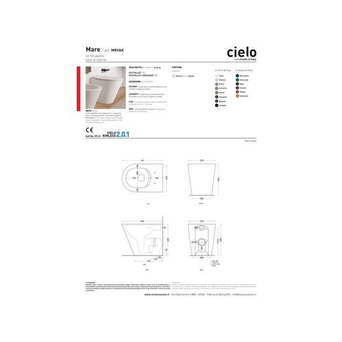 Wc a Terra Senza Brida Ceramica Cielo "Mare" Bianco Lucido