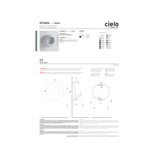 Orinatoio Sospeso Ceramica Cielo Bianco Lucido "Mini Ball"