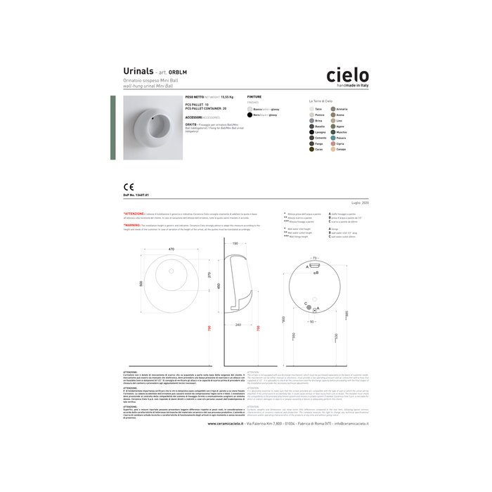 Orinatoio Sospeso Ceramica Cielo Bianco Lucido "Mini Ball"