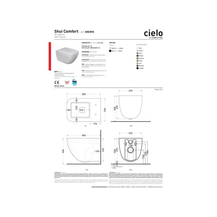 Bidet a Terra Ceramica Cielo "Shui Comfort" Bianco Lucido