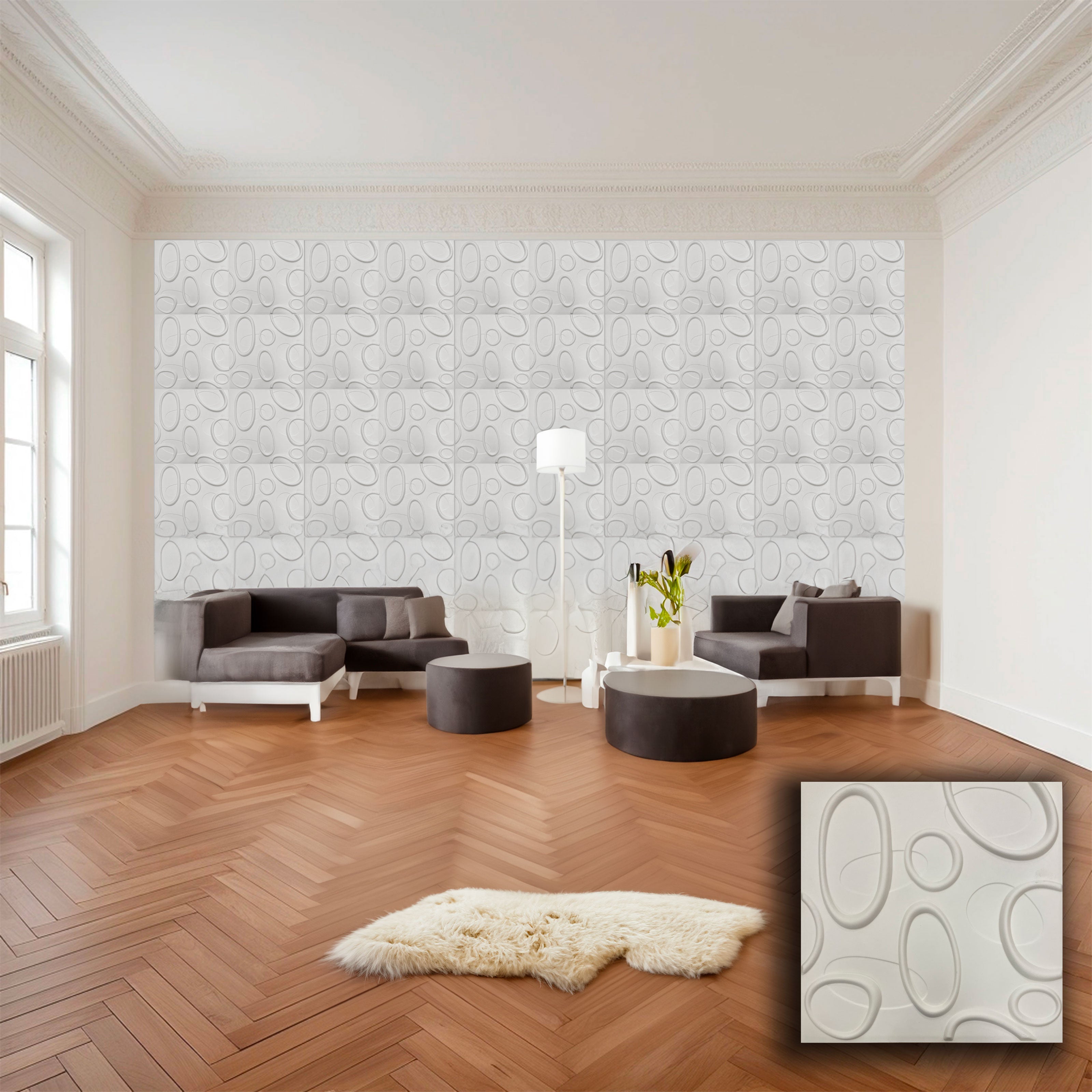 €1,99 Pannello in fibra naturale a parete 3D, rivestimento di lusso 3D 50X50cm BIANCO verniciabile ELLISSI