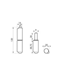 Cerniera da saldare per porta in metallo, acciaio, 140mm, cuscinetto a sfera - THIRARD