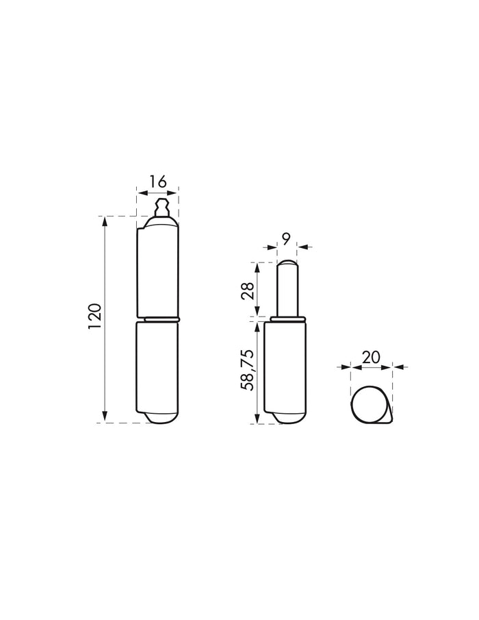 Cerniera da saldare per porta in metallo, acciaio, 140mm, cuscinetto a sfera - THIRARD