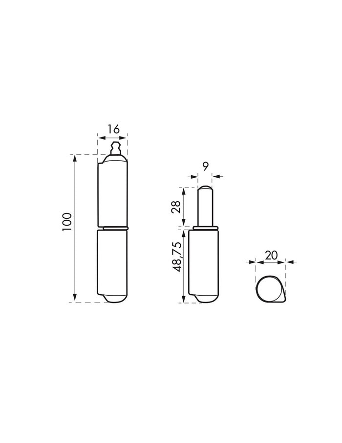 Cerniera da saldare per porta in metallo, 120mm, acciaio, cuscinetto a sfera - THIRARD