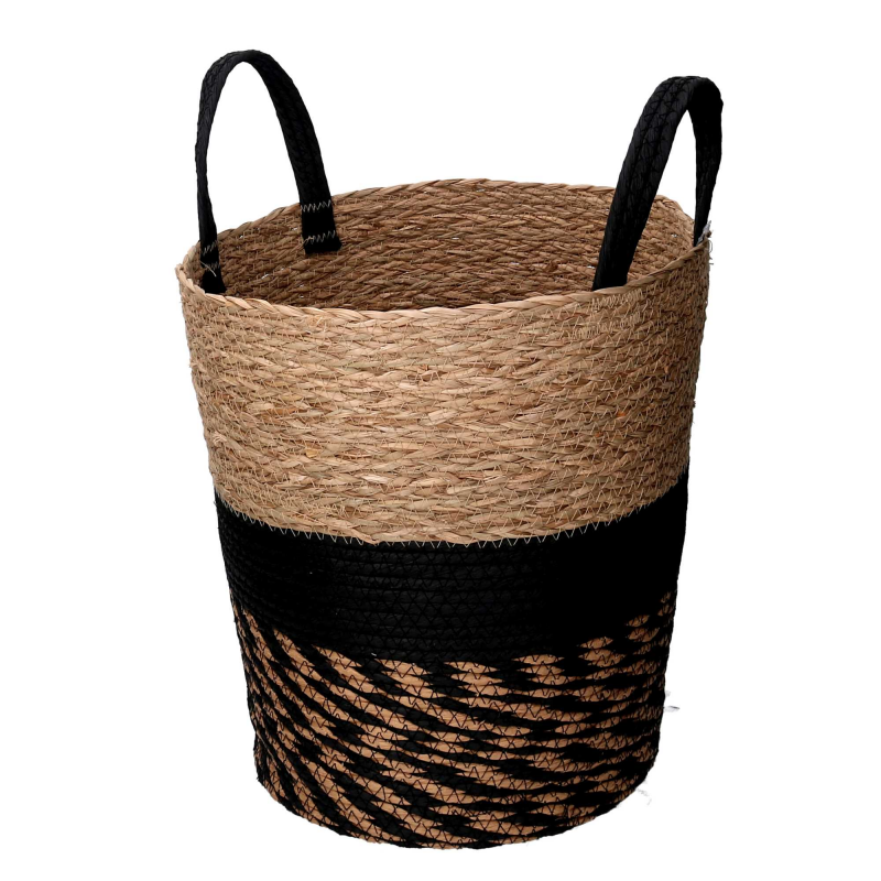 Cesta fibra naturale 1-3 naturale e nero tondo cm ø36h40