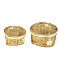 Cesta pensile vimini 1-2 lorraine con pizzo e fiore bianco cm 25x16h12/19