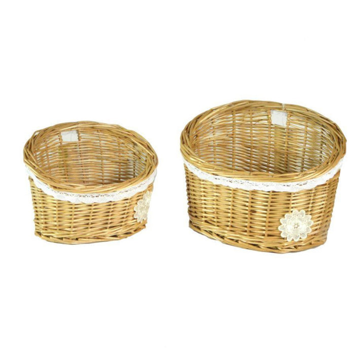 Cesta pensile vimini 1-2 lorraine con pizzo e fiore bianco cm 25x16h12/19