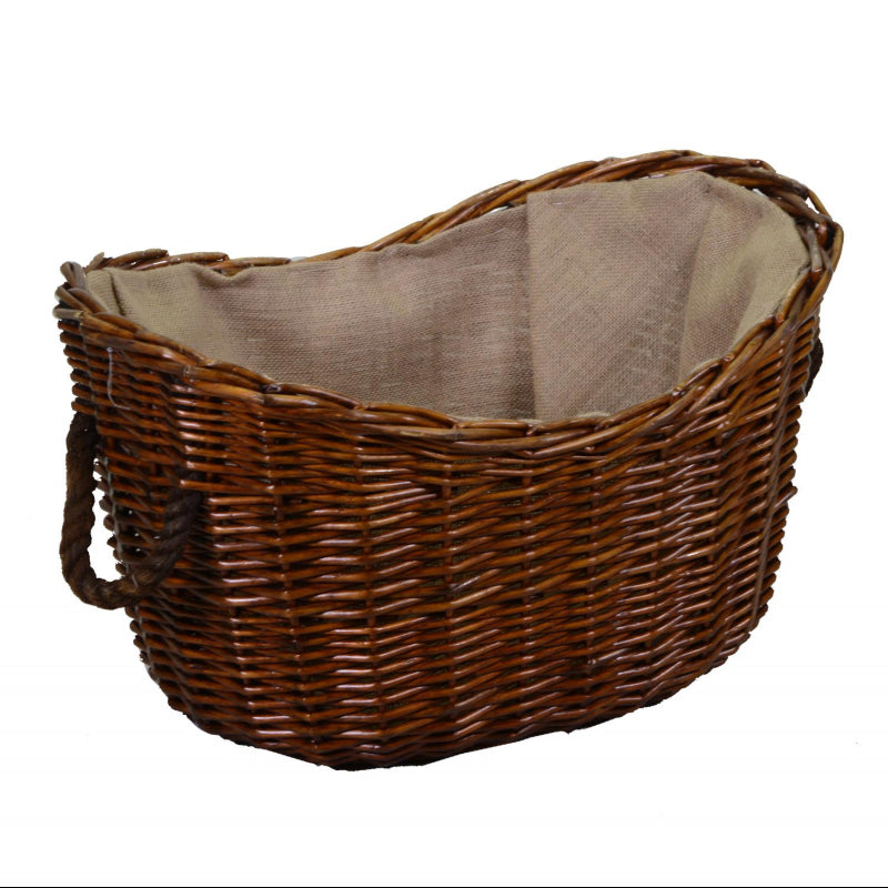 Cesta vimini fodera juta con manici corda marrone ovale cm59x43h28/36