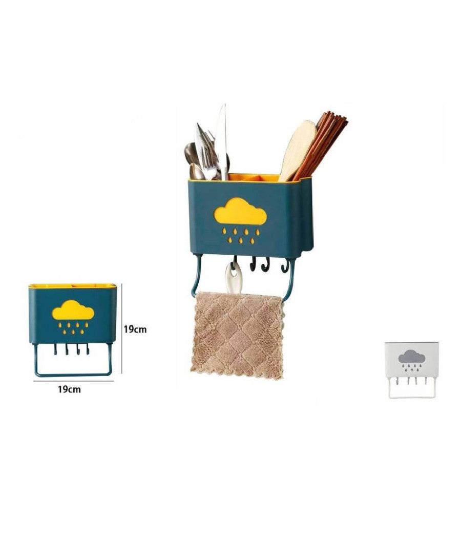 Cestello Porta Bacchette Posate Cucchiaio Spatole Scarico Con Ganci Parete 70214         