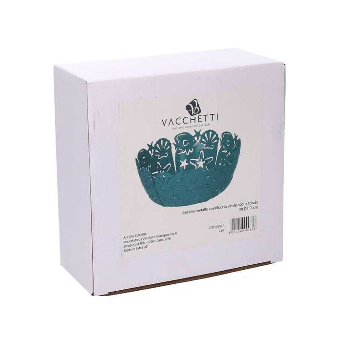 Cestina metallo cavalluccio verde acquatondo cm ø20h7