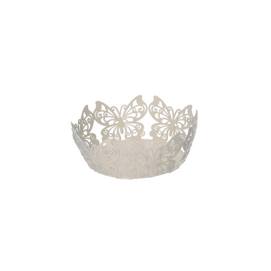 Cestina metallo farfalla crema tondo cm ø20h7