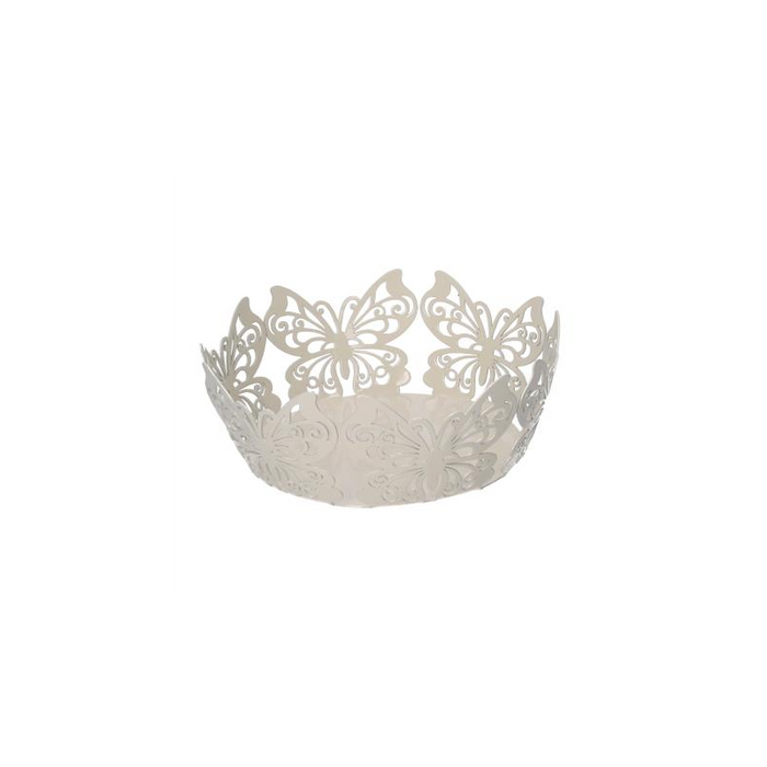 Cestina metallo farfalla crema tondo cm ø20h7