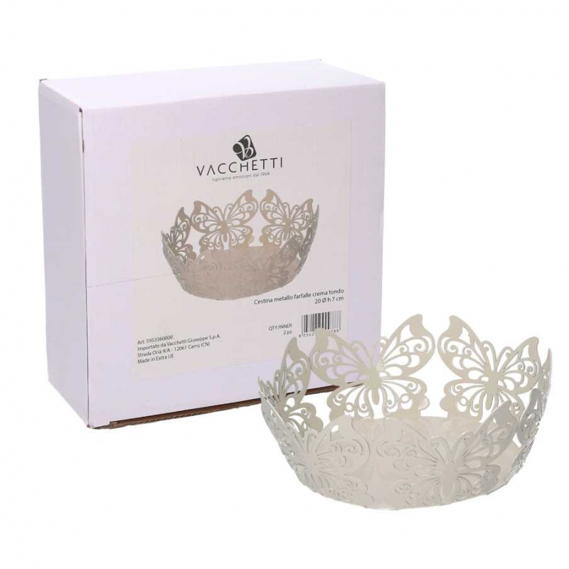 Cestina metallo farfalla crema tondo cm ø20h7