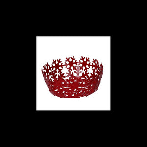 Cestina metallo fiocco neve rosso tondocm ø20h7