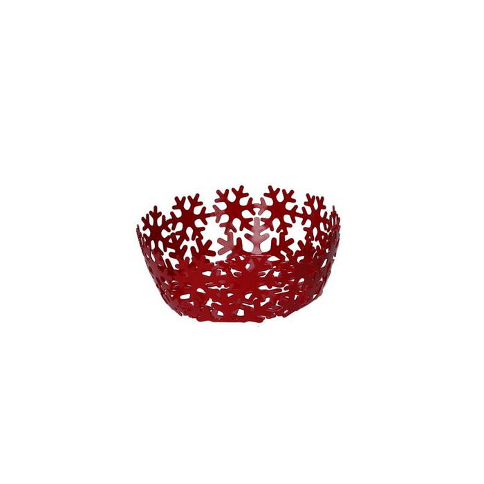 Cestina metallo fiocco neve rosso tondocm ø20h7