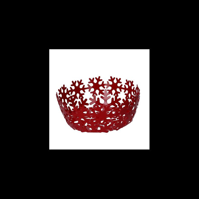Cestina metallo fiocco neve rosso tondocm ø20h7