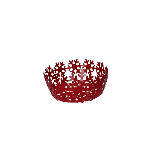 Cestina metallo fiocco neve rosso tondocm ø20h7