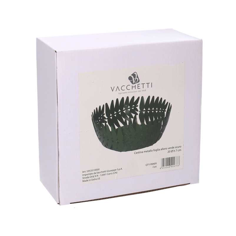 Cestina metallo foglia alloro verde scuro tondo cm ø20h7