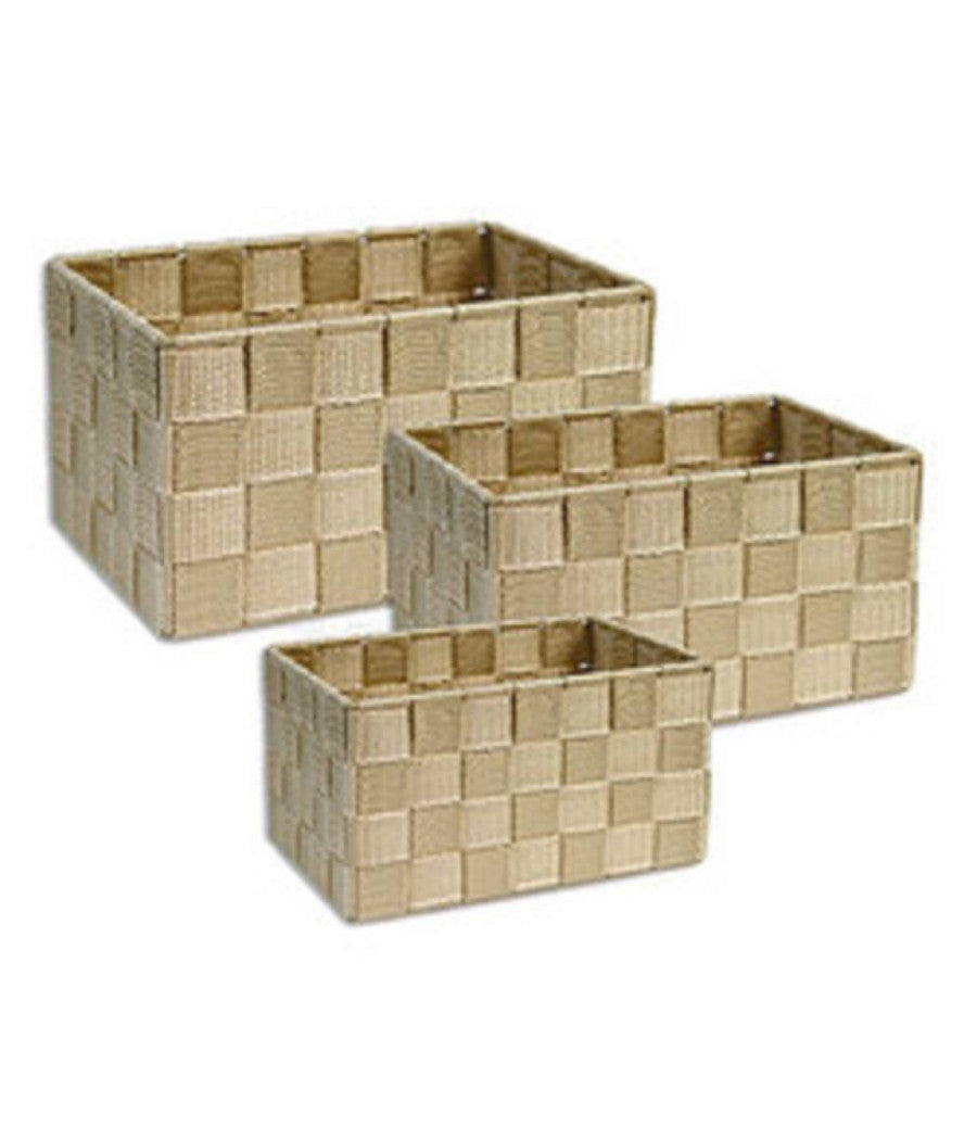 Cestini Tessuto 3 Scatole Organizer Portaoggetti Bagnoschiuma Makeup Beige Scuro         