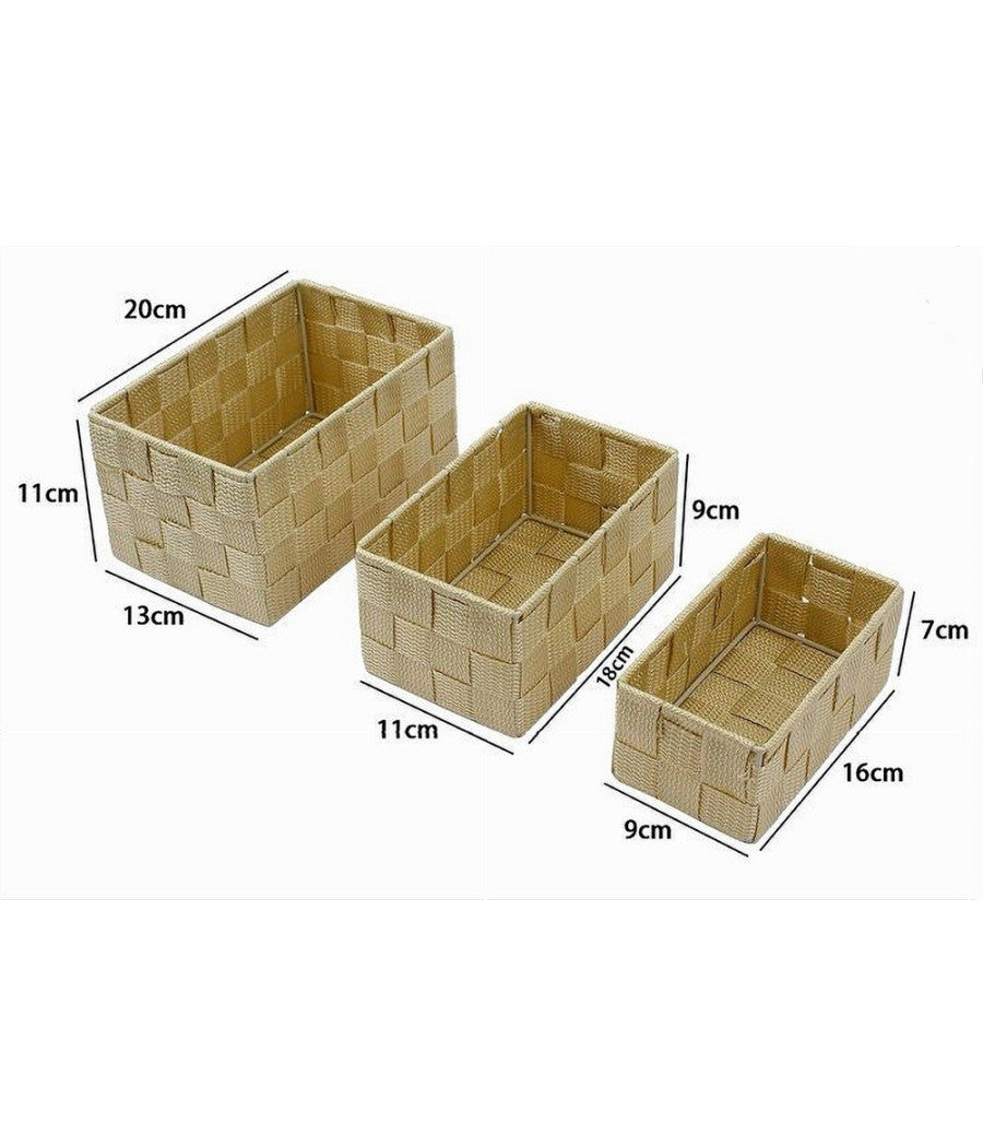 Cestini Tessuto 3 Scatole Organizer Portaoggetti Bagnoschiuma Makeup Beige Scuro         