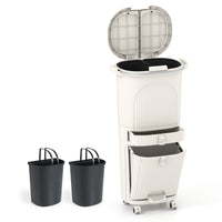 Cestino per cucina con coperchio bidone di 3 strati con 2 secchi rimovibili-Cestino contenitore per rifiuti verticale Beige