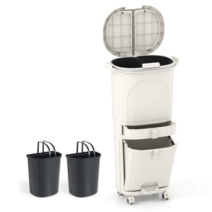 Cestino per cucina con coperchio bidone di 3 strati con 2 secchi rimovibili-Cestino contenitore per rifiuti verticale Beige