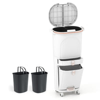 Cestino per cucina con coperchio bidone di 3 strati con 2 secchi rimovibili-Cestino contenitore per rifiuti verticale Bianco