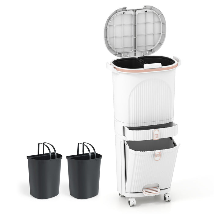 Cestino per cucina con coperchio bidone di 3 strati con 2 secchi rimovibili-Cestino contenitore per rifiuti verticale Bianco