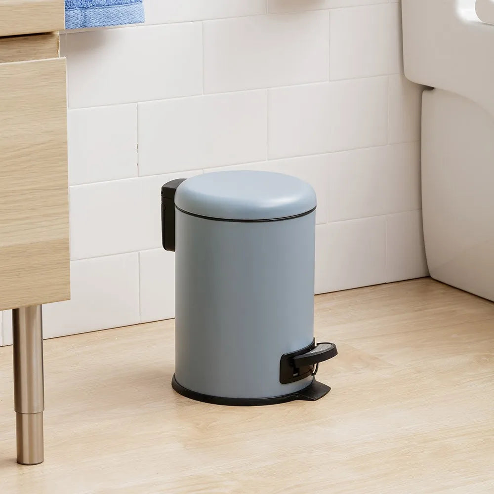 Cestino bagno con pedale in acciaio inox azzurro polvere 3L e secchio interno estraibile
