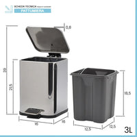 Cestino bagno cromato 3lt apertura a pedale e secchio removibile