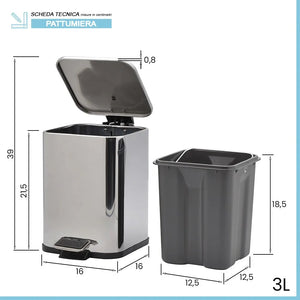 Cestino bagno cromato 3lt apertura a pedale e secchio removibile